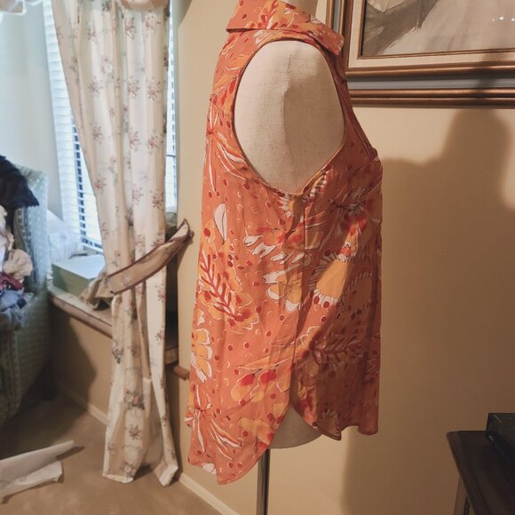 Vera for Anthropologie orange collared button front sleeveless blouse S NWOT - Picture 5 of 6